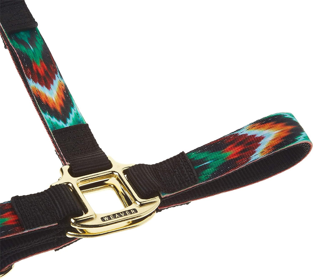 Nylon Horse Halter, Patterned Webbing, Adjustable Chin & Throat Snap Halters for Horses, Equine Tack,Average Size