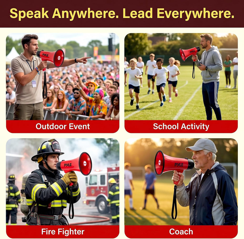 Rechargeable Bullhorn Megaphone with Voice Recording, AUX Input & Siren, USB-C Fast Charging, 1200-Yard Voice Range