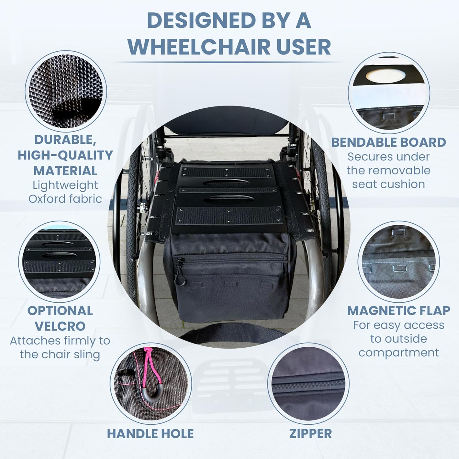 Large Under-Cushion Wheelchair Bag – Easy-Reach Storage That Stays Out of the Way, Fits Manual & Electric Wheelchairs
