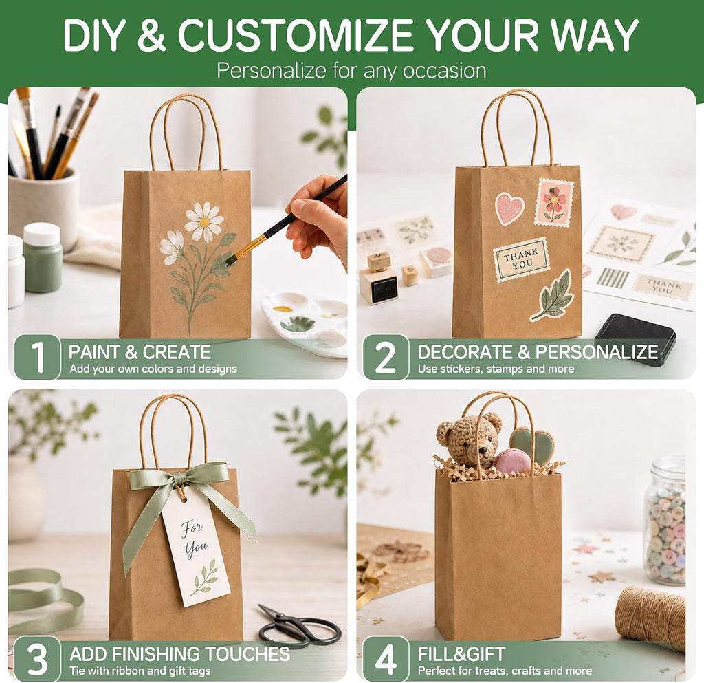 Small Brown Kraft Paper Bags 20 Pack 5.2x3.2x8 in with Handles