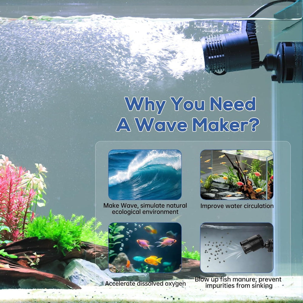 Aquarium Wave Maker 4W 750GPH Submersible Water Circulation Pump with Magnetic Base, Quiet Rotating Powerhead for