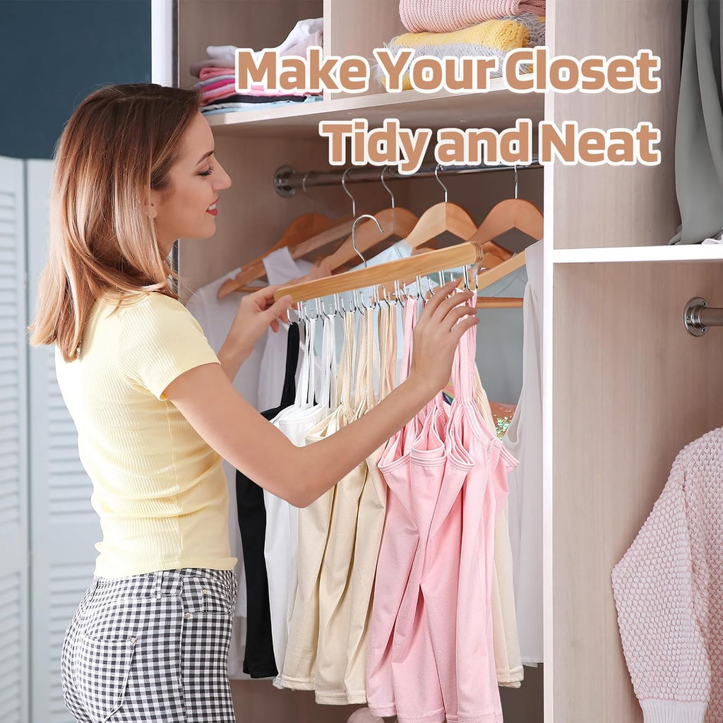 2 Pack Bra Hanger for Closet Organizer, Premium Wooden Tank Top Hangers with 36 Foldable Hooks, 360° Rotating Design