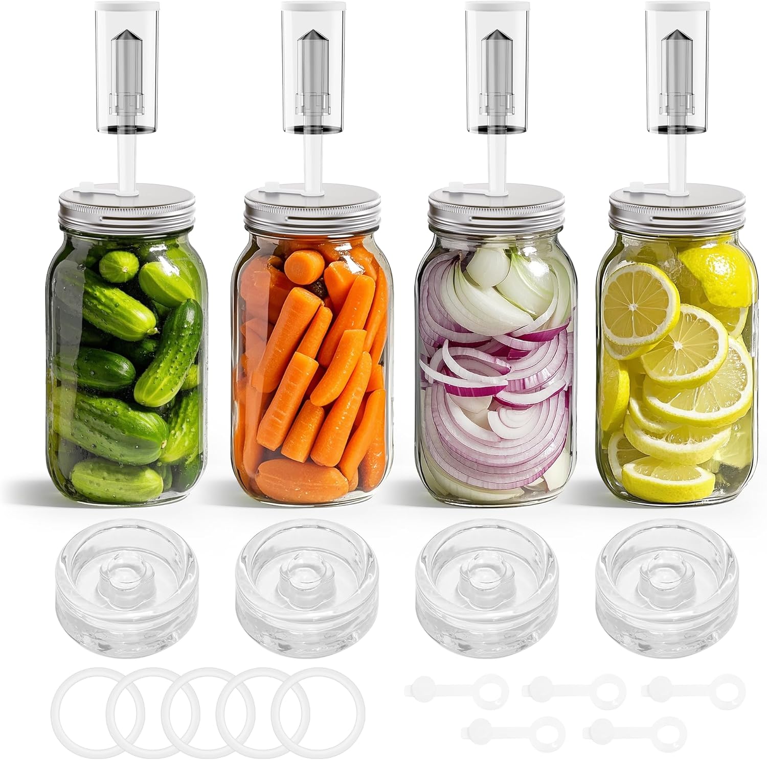 Fermentation Kit for Wide Mouth Mason fermentation Jar for Pickling & More | Sauerkraut Kit with 4 Glass Fermentation