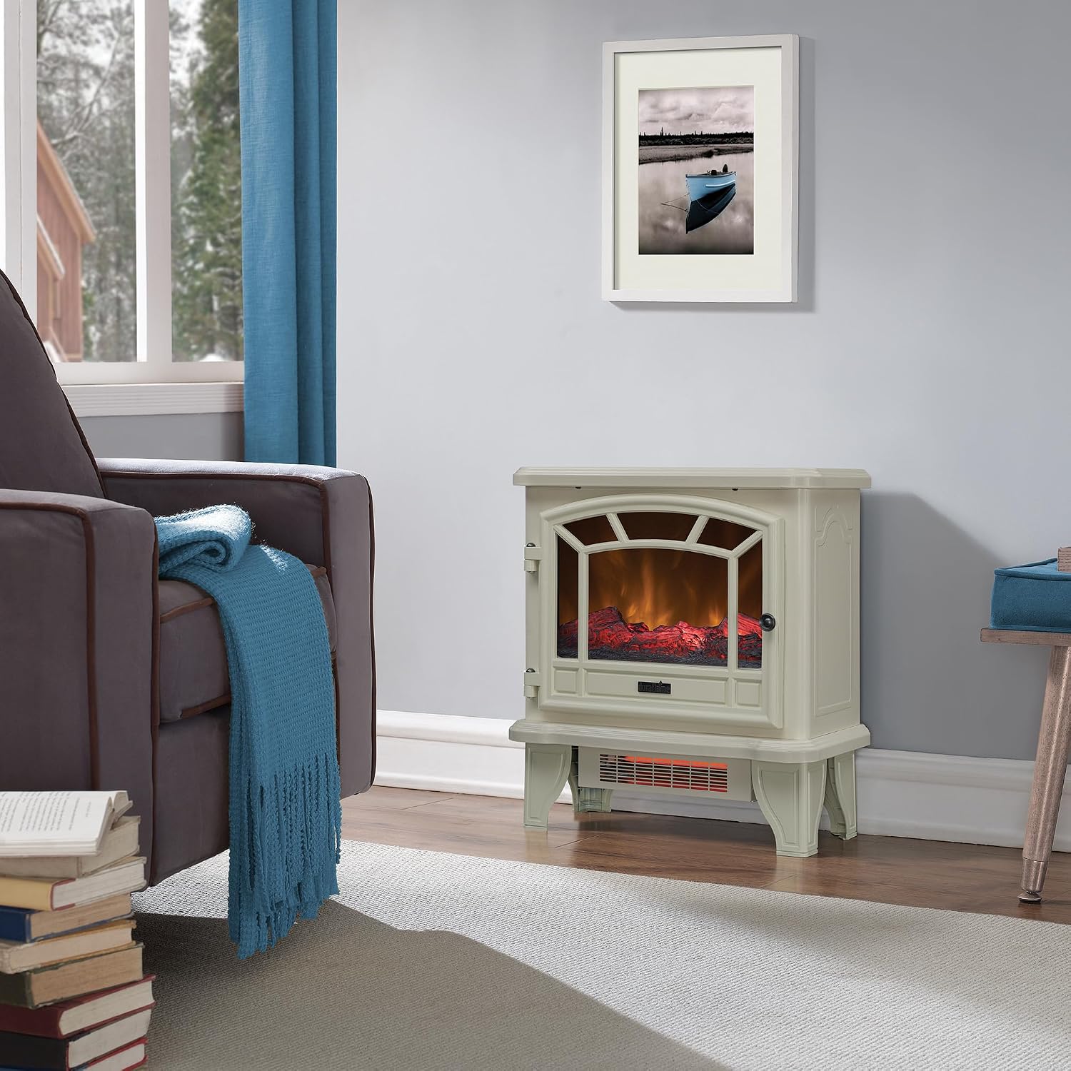 Infrared Quartz Electric Fireplace Stove Heater, Cream