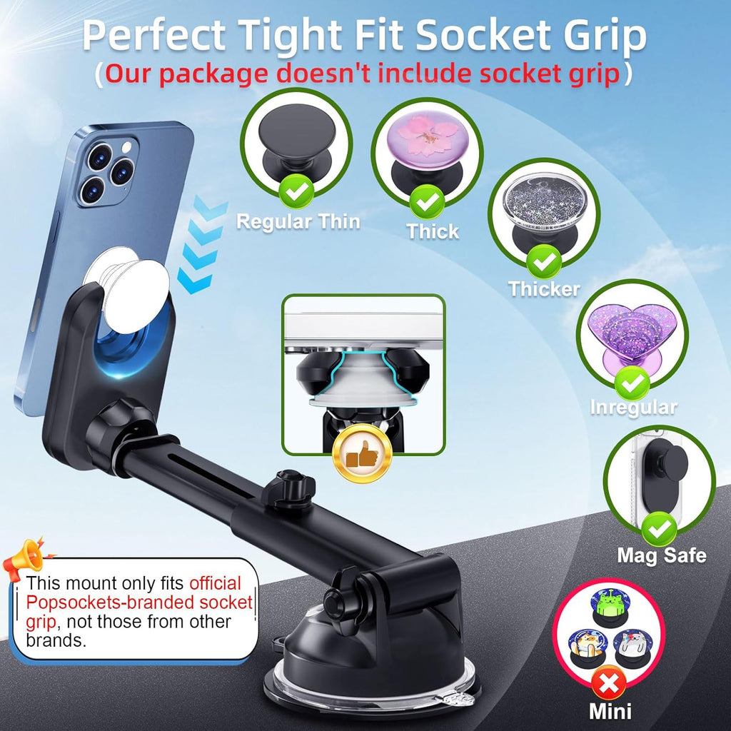 Car Phone Mount for Pop Socket: Suction Cup Cell Phone Holders for Automobile Dashboard Windshield Window - Dash