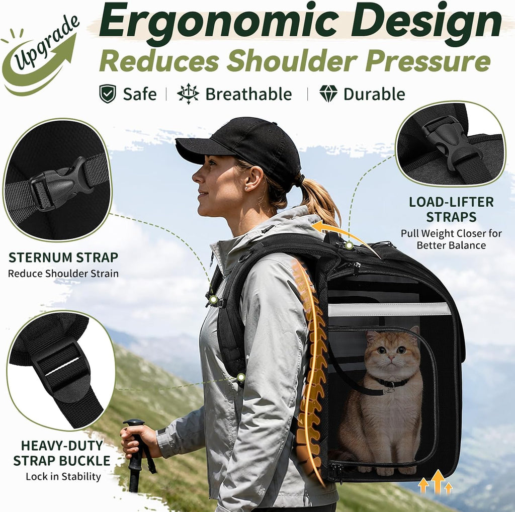 Cat Carrier Backpack, Spacious, Stable and Breathable, Black