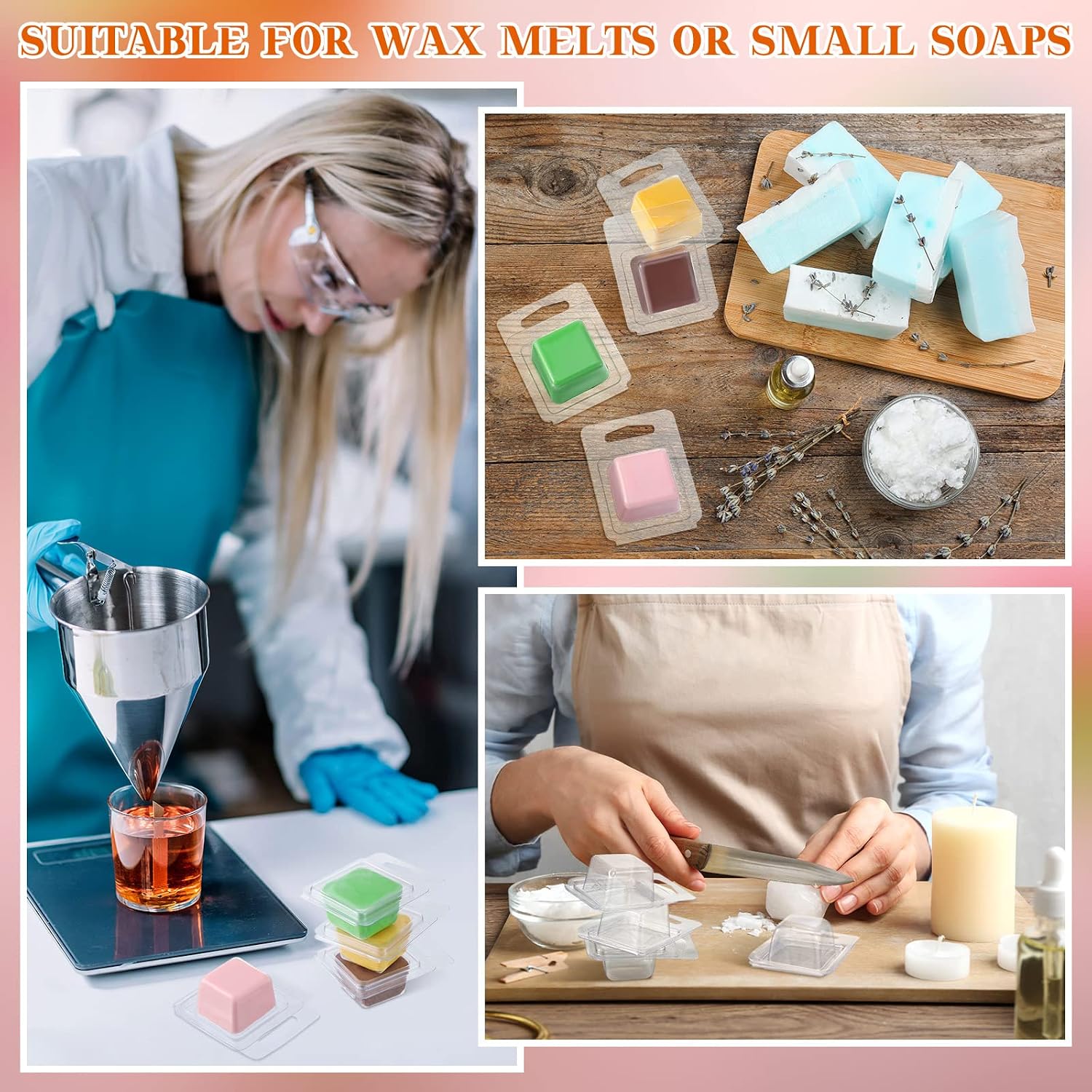 Wax Melt Molds Clear Empty Plastic Wax Melt Clamshells Container Pet Single Cube 1 oz Candle Molds for DIY Chocolates