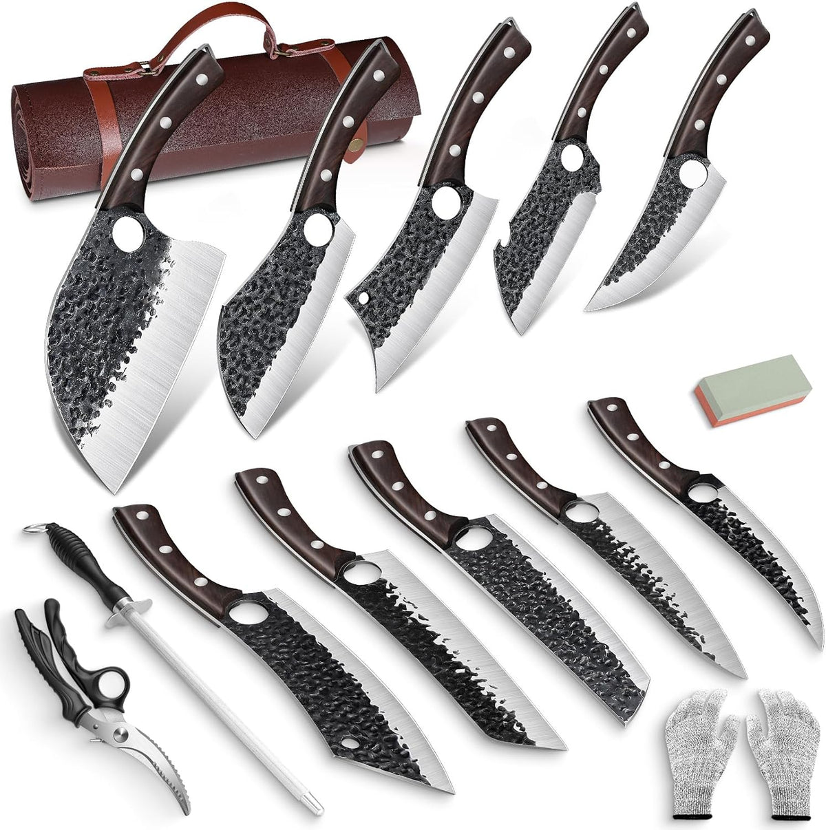 Serbian Chef Knife Set - 10 PCS Hand Forged Knife Set with Bag