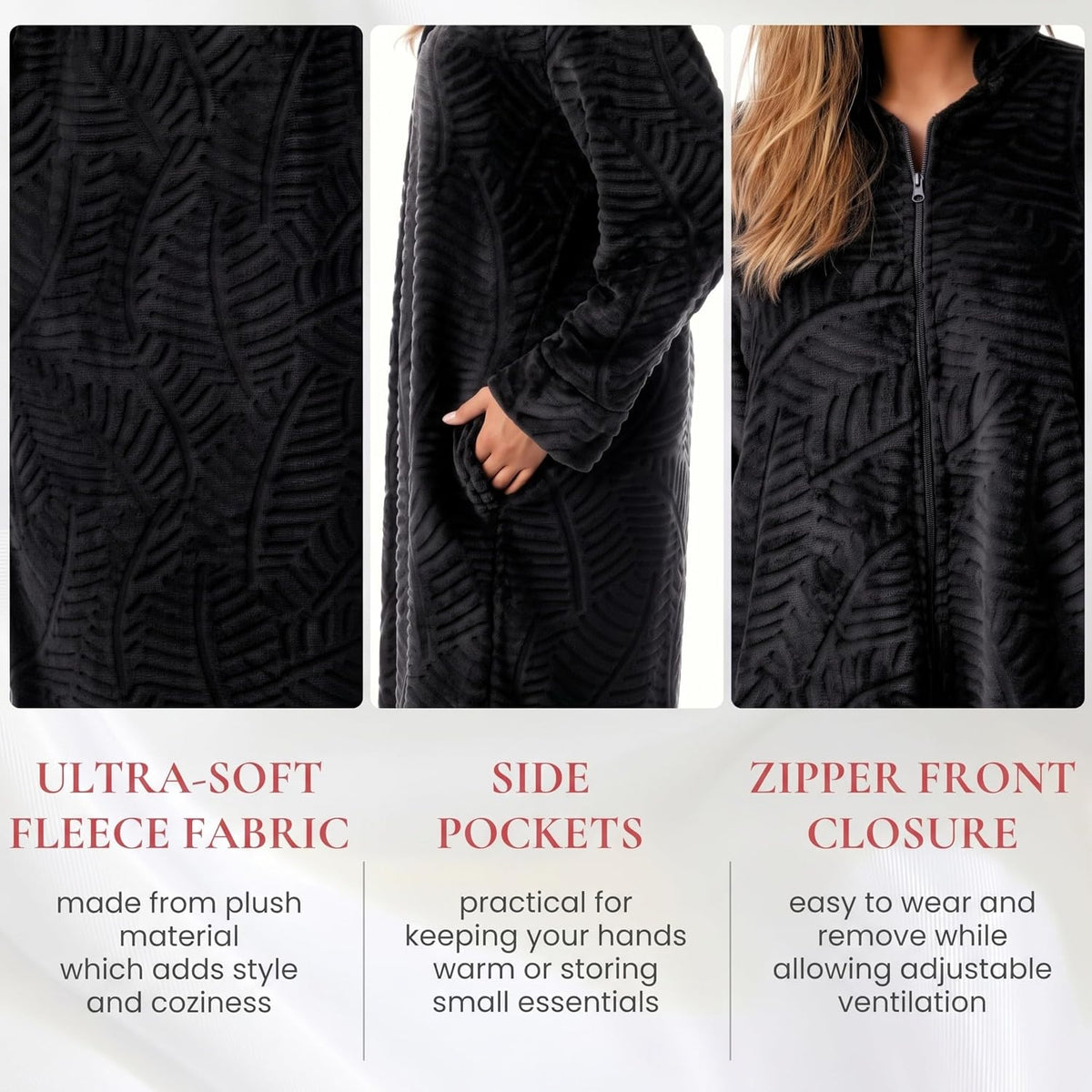 Plush Zipper Lounger Solid Robe
