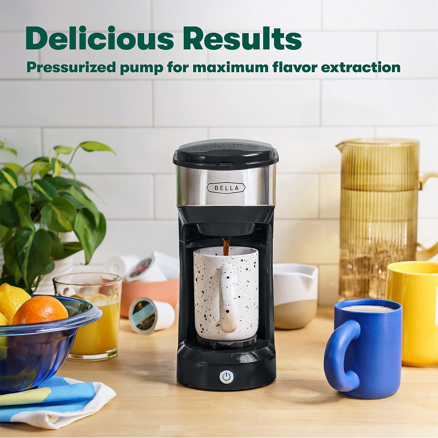 Dual Brew Single Serve Coffee Maker, Brews both Kcup and Ground Coffee, Large 14oz Capacity, Easy One Touch, Auto