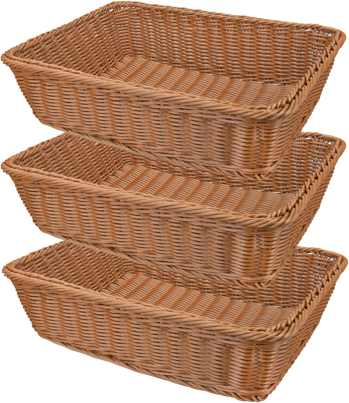 3 Pack Imitation Rattan Woven Bread Baskets, 11.8 x 7.8 Inch Plastic Wicker Fruit Baskets for Food Serving