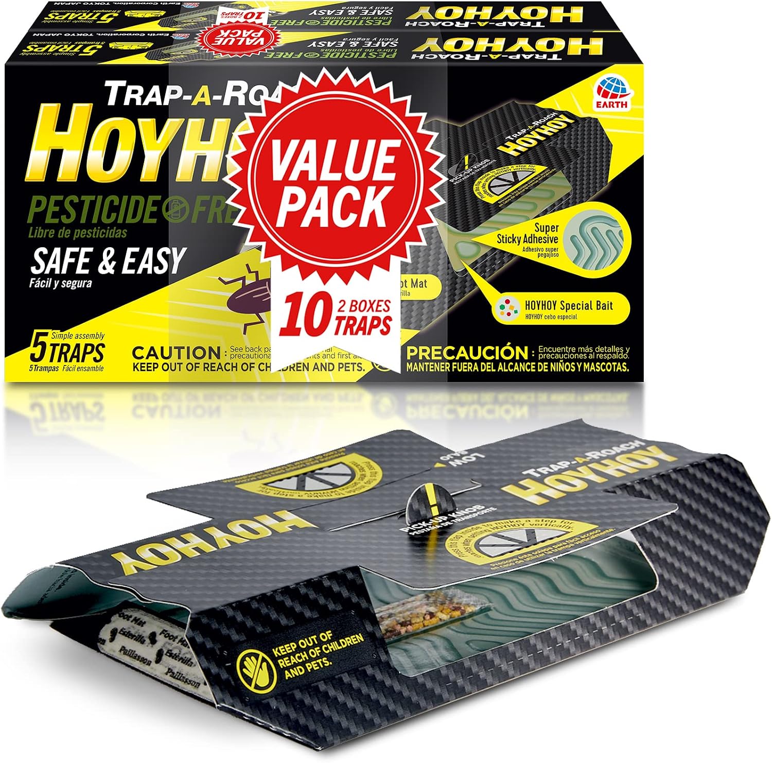 Trap A Roach - 10 Traps [2 Pack] Baited Glue Traps, Great for Home with Kids & Pets Indoor, Sticky Pest Control Trap