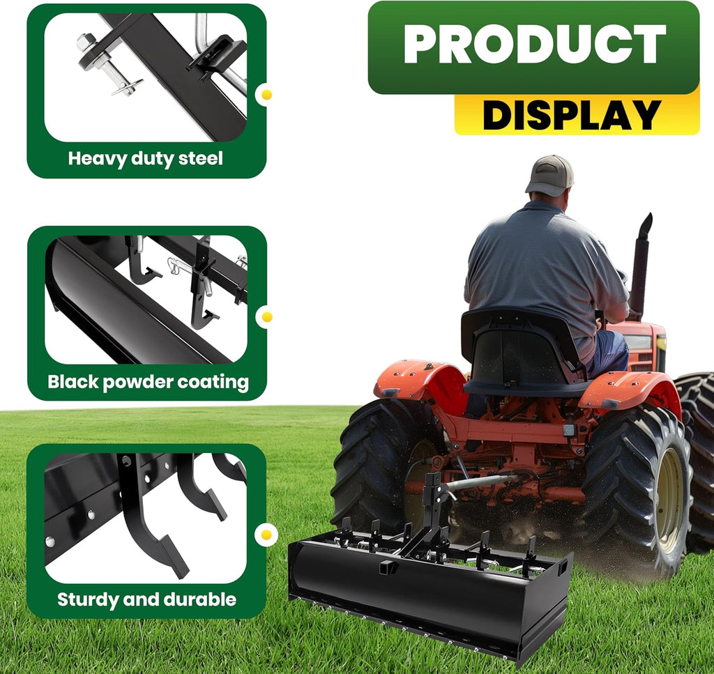 55" 3-Point Box Scraper Compatible with CAT-0 Garden Lawn Mower Tractor w/Adjustable Blade for Gravel Snow