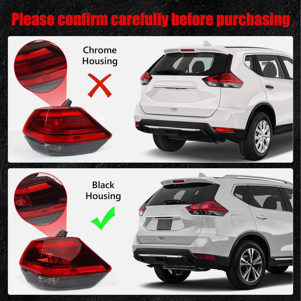 Right Outer Tail Light for Nissan Rogue 2017-2019 (Black Housing)