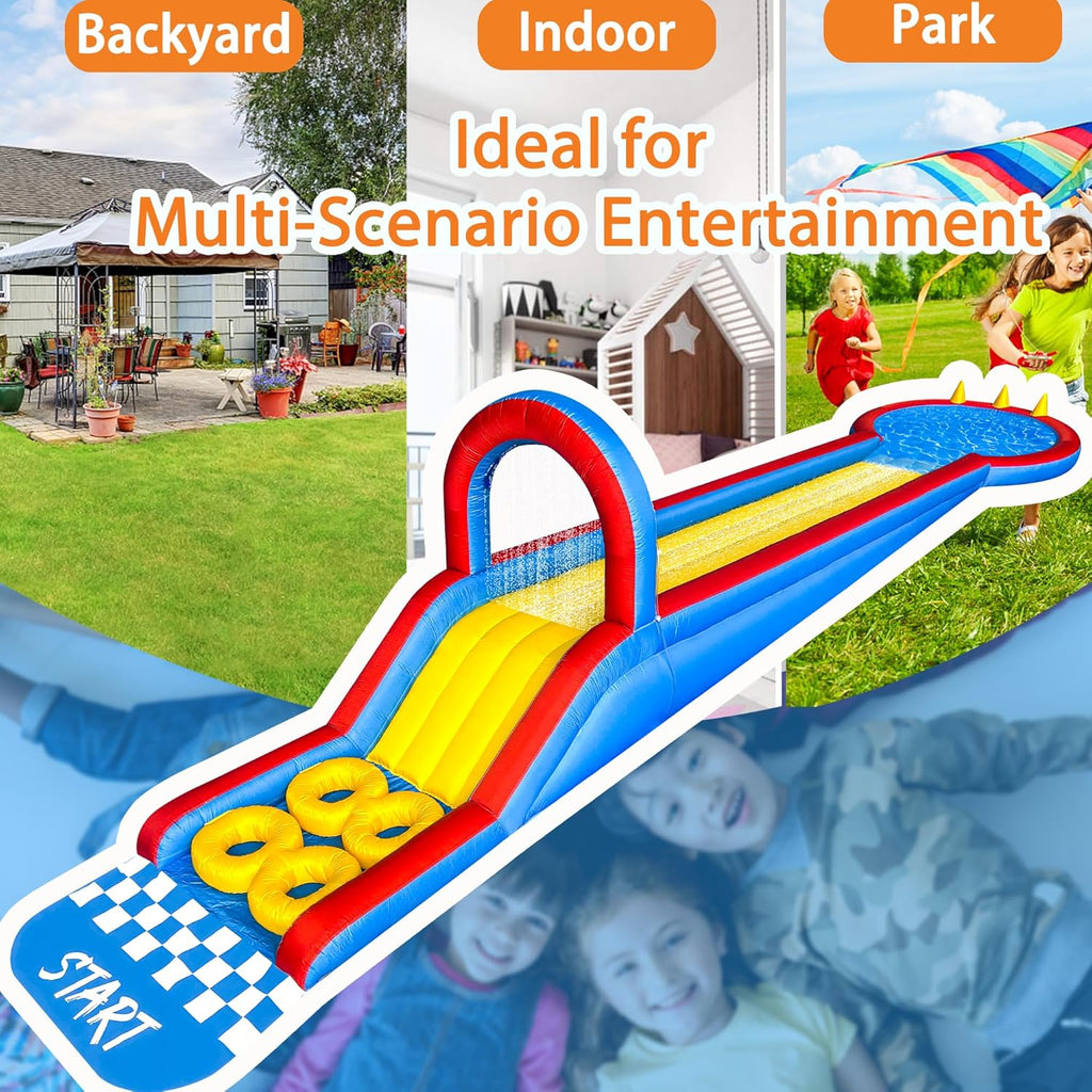 31FT Long Inflatable Water Slide,Water Park with Obstacle Courses,Climbing Ramp,Splash Pool & Overhead Sprinkle