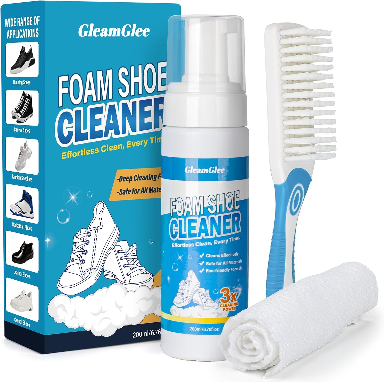 Shoe Cleaner, No-Rinse Deep-Cleaning Foam, Revives White Sneaker Fast | 6.76 oz Shoe Cleaning Kit with Soft Brush and