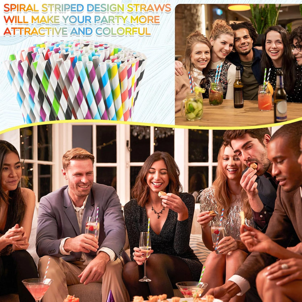 1200 Pcs Paper Straws Bulk, disposable Striped 7.87, Multicolor