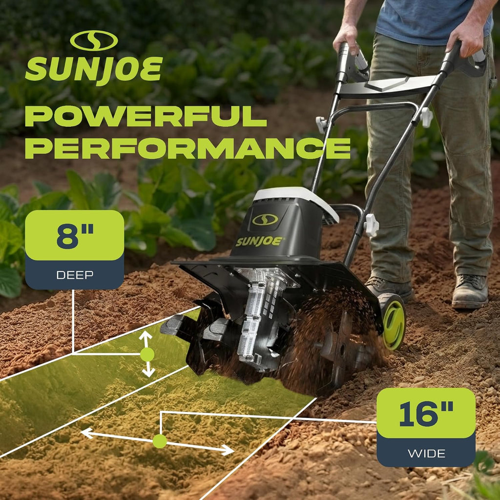 Corded Electric Garden Tiller & Cultivator with Steel Tines, 16", 13.5-Amp Motor - Heavy-Duty Tilling Machine for