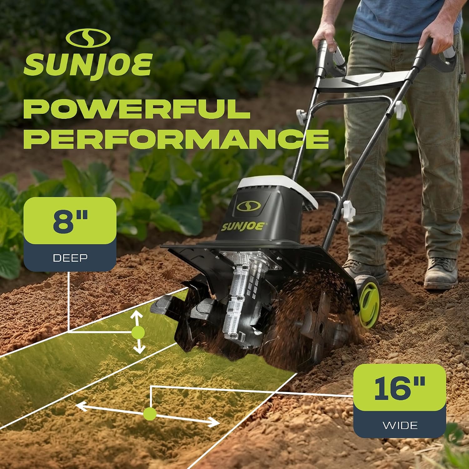 Corded Electric Garden Tiller & Cultivator with Steel Tines, 16 In, 12-Amp Motor - Heavy-Duty Tilling Machine and