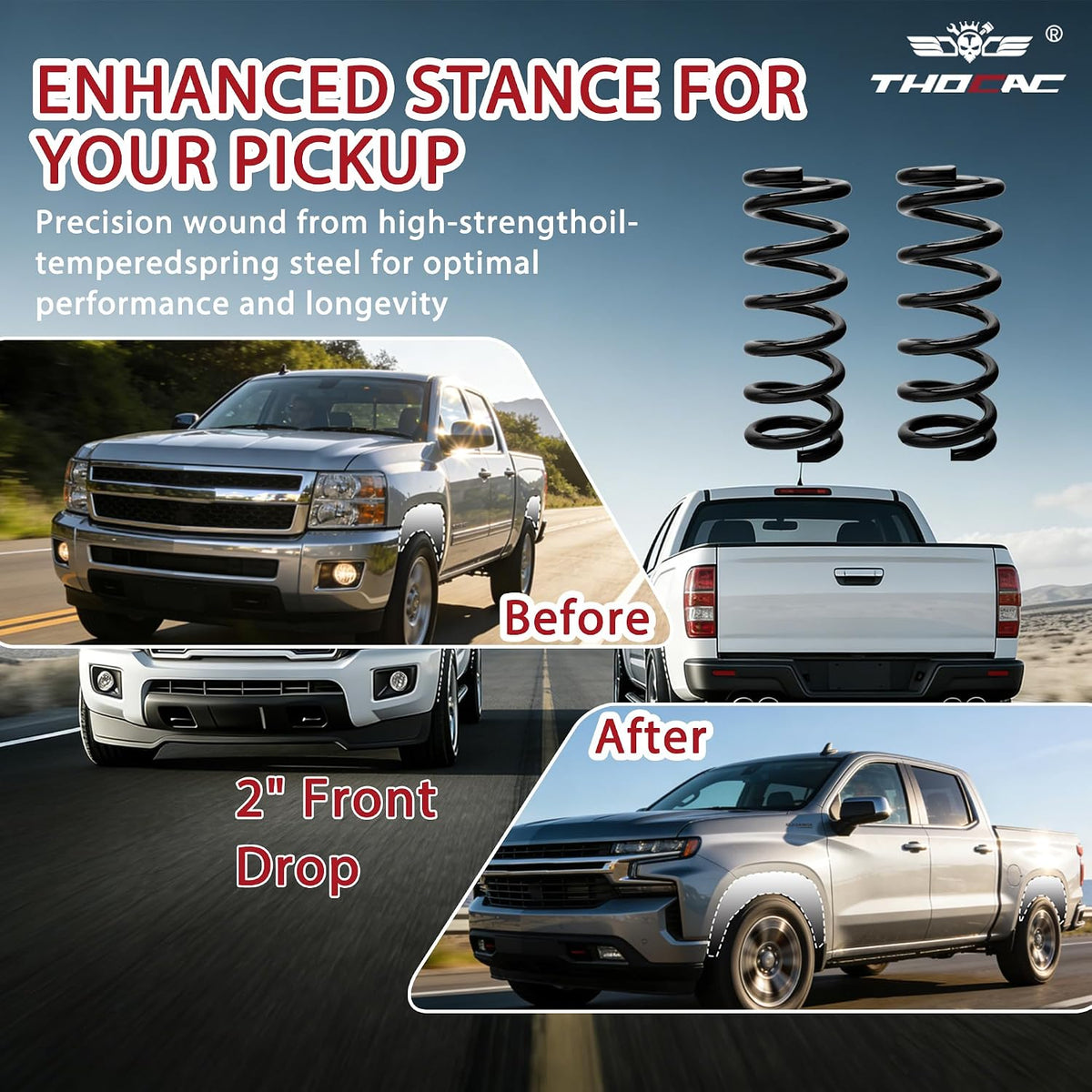 2" Front Drop Coil Spring Lowering Kit for 1999-2007 Chevy Silverado/GMC Sierra 1500 (2WD V8 Only), Black