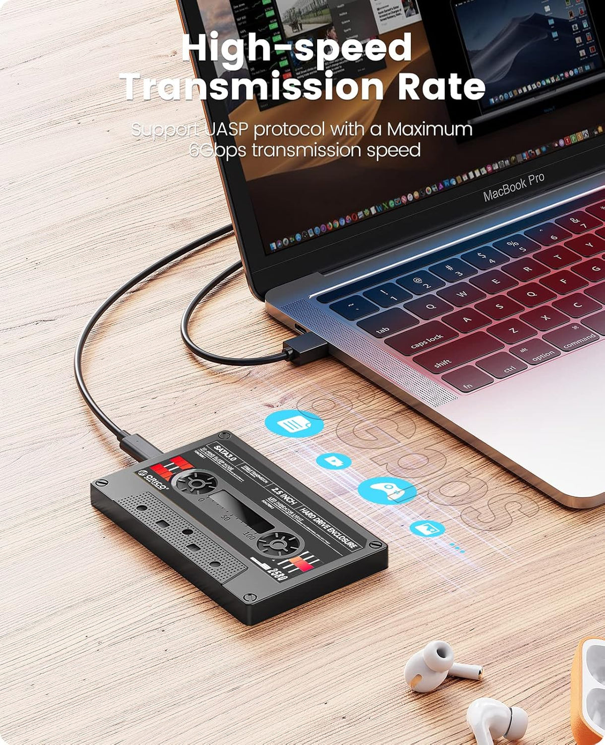 2.5 Hard Drive Enclosure USB C to SATA III for 2.5inch SSD HDD 9.5mm 7mm External Hard Drive Case Max 6TB Compatible