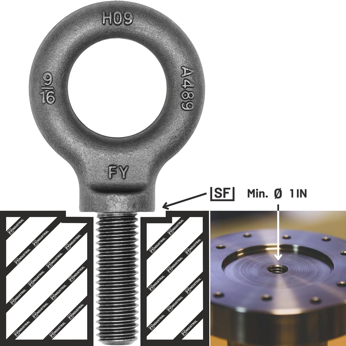 3 Pcs Lifting Shoulder Eye Bolts 9/16"-12 X 1-5/8"