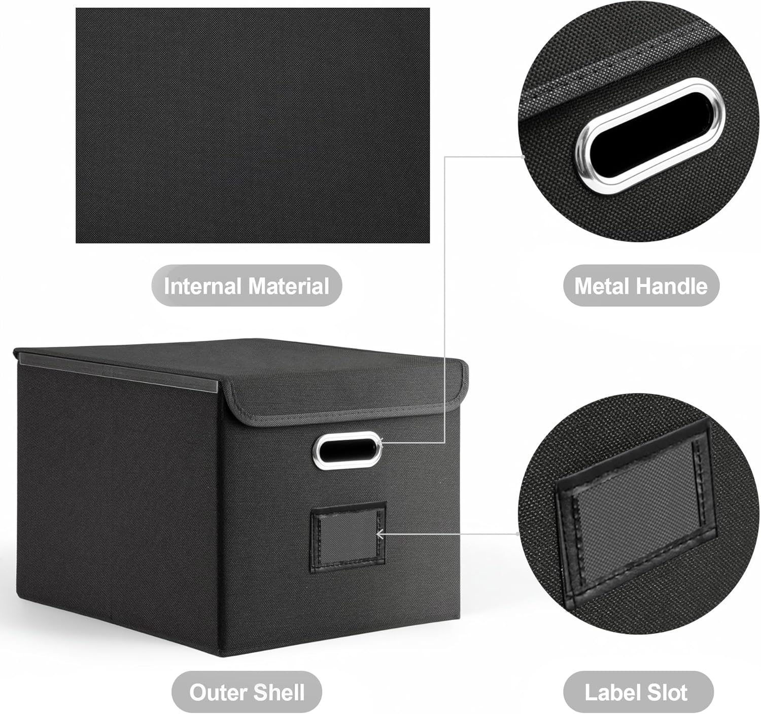 Collapsible File Box with Lid & Plastic Slide - Hanging Document Organizer for Office/Home, 14.96x12.6x10.83
