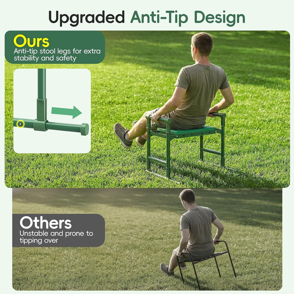 Garden Kneeler and Seat with Anti-Tipping Extendable Legs
