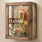 Shadow Box Display Case 11x14 Deep with Glass on 4 Sides, 6.2in Depth Wall Mounted Memory Box for Keepsakes, Wooden