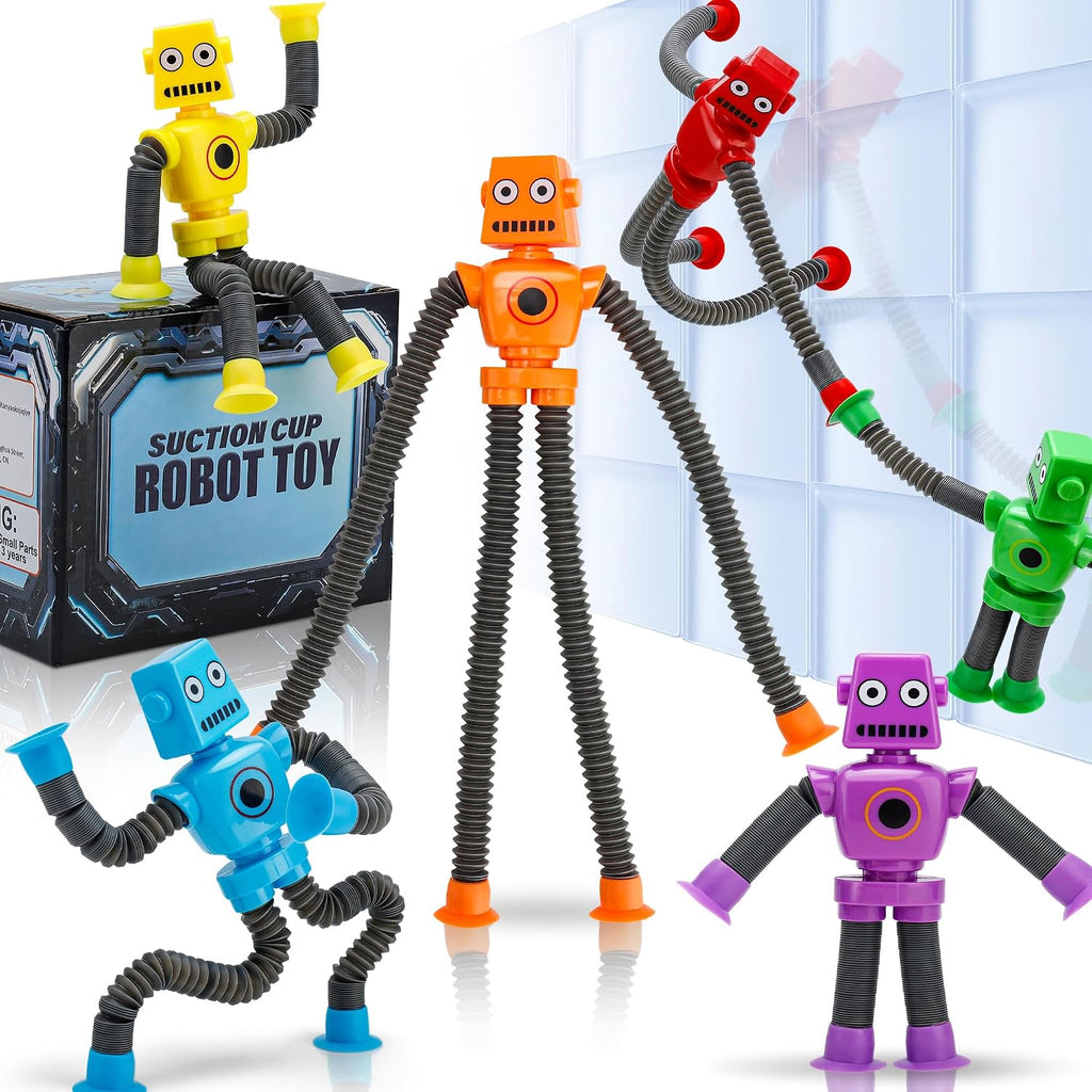 Robot Sensory Pop Tubes Toys 6PCS for Toddlers Boys Age 3-8, Suction Cup Stretchy Fidget Toy, Travel Toys, Autism