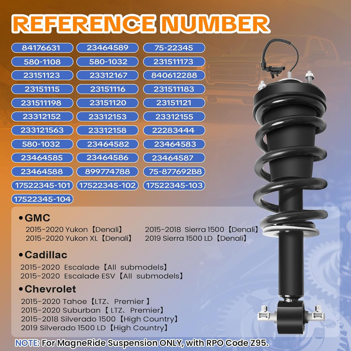 4PCS Front & Rear Shock Absorber Strut Assemblies w/Magnetic 2015-2020 Cadillac Escalade ESV, for Chevy Suburban Tahoe Silverado, for GMC Yukon XL Sierra 1500, Replaces 84176631 84176675