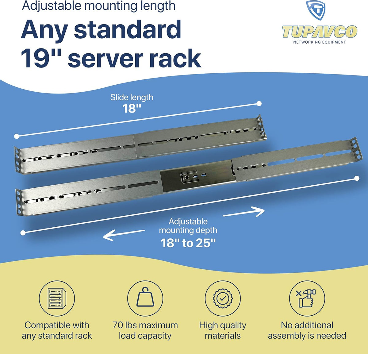 Rackmount Sliding Rails Kit - for 1U-4U Chassis, 18" to 25" Depth