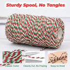 Red Green and White Cotton Twine String, 328 Feet, 2mm Thick
