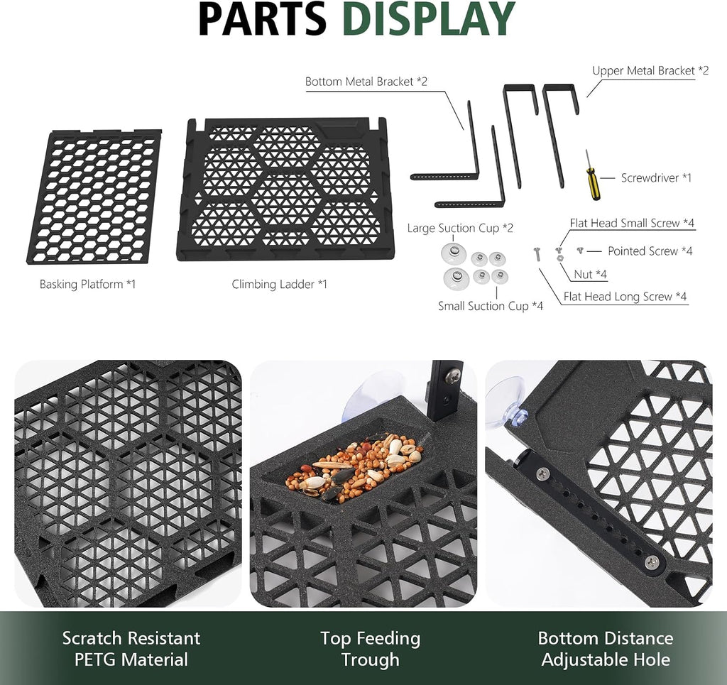Adjustable Hanging Turtle Basking Platform with Ramp & Feeding Tray