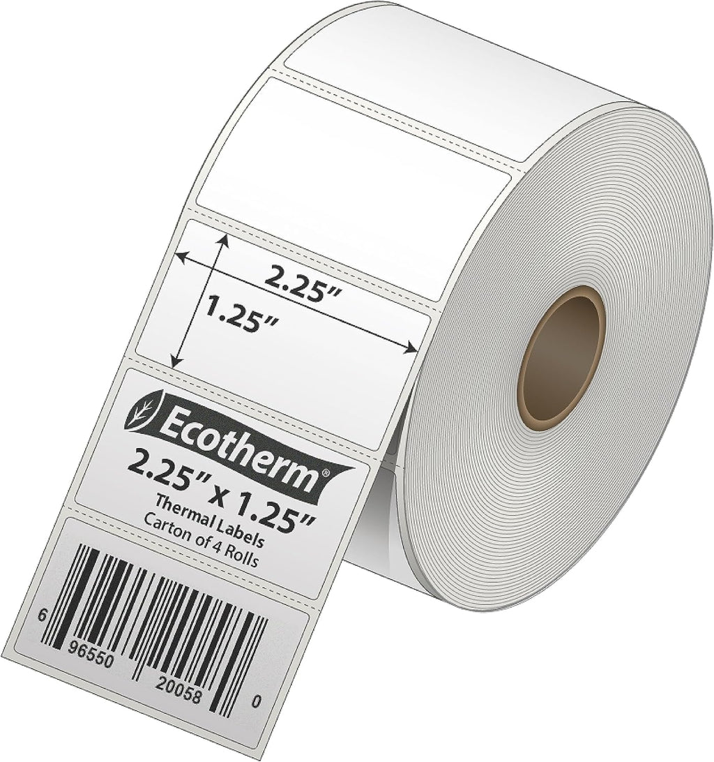 2.25" x 1.25" Thermal Labels | 4 Rolls | 1,135 Labels/Roll | 4,540 Total | fits Zebra, Munbyn, Rollo, Godex, Arkscan