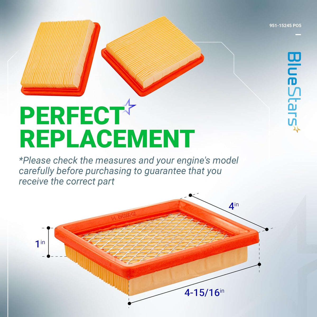 BlueStars 5 packs 951-15245 Air Filter - Replaces MTD 751-15245 Cub Cadet