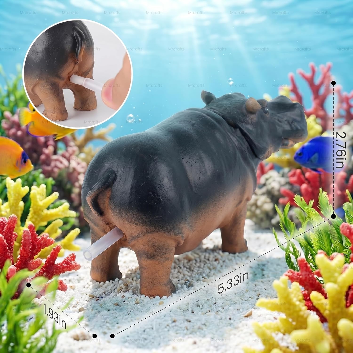 Aquarium Hippo Air Bubbler Decor, Resin Fish Tank Air Pump Decoration, Air Stone Decor with Oxygen Tube, Unique Gift