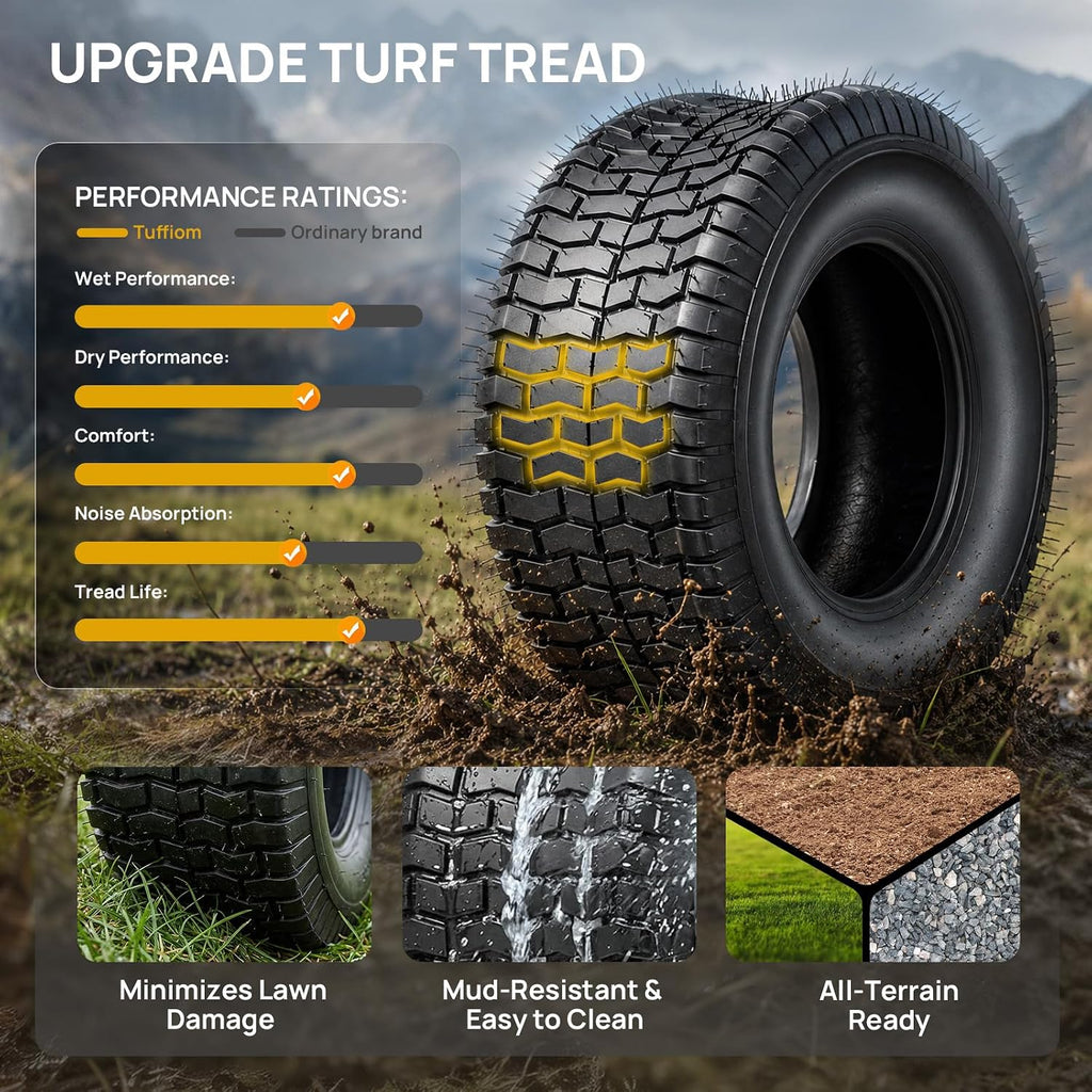 Set of 2 Lawn Mower Tires 13x5.00-6, 4PR/Ply Turf Riding Lawn Tractor Tires, Compatible with Most Lawn & Garden