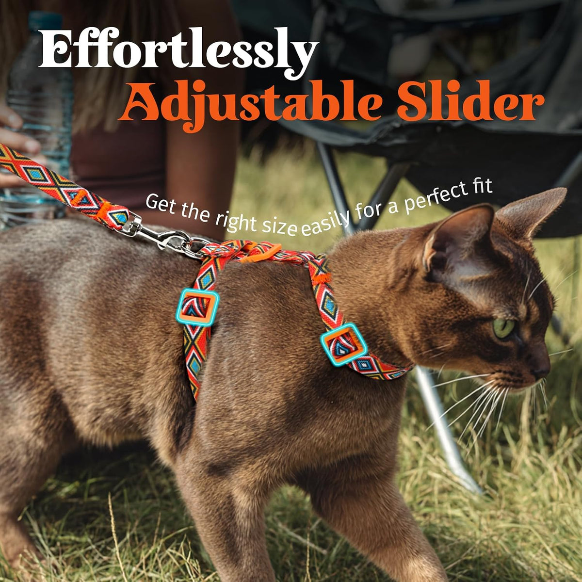 Cat Harness and Leash Set, Adjustable Pet Straps, Orange & Black