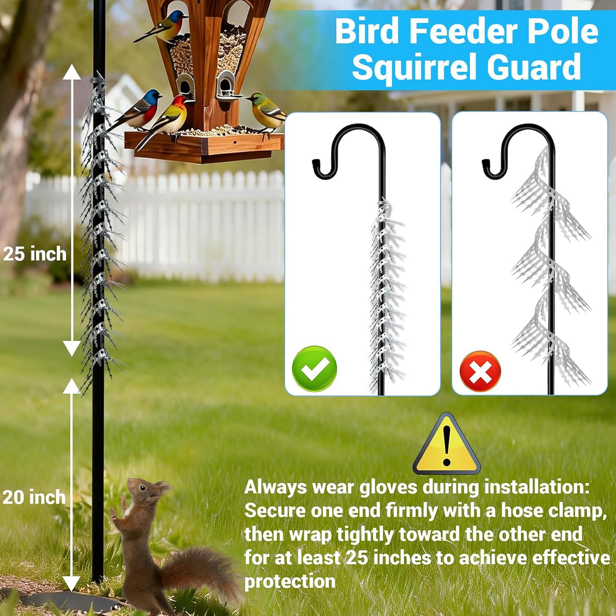 80 Inch Bird Spikes Squirrel Proof Baffle for Bird Feeder Pole, Outdoor Anti Climb Spikes for Fence, Tree, Wall