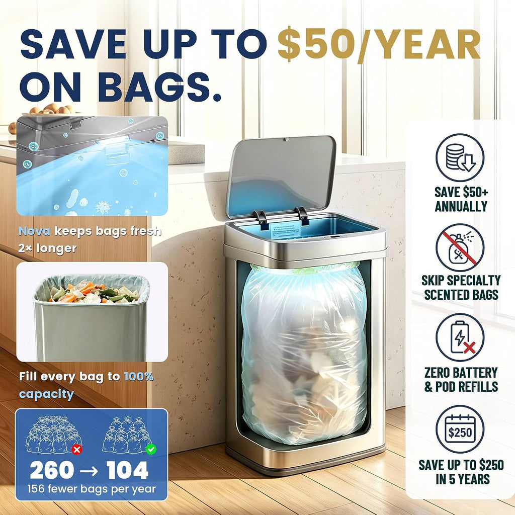 13 Gallon Odor Neutralizing Smart Trash Can, UV + Ozone Dual Purification, Odor Control Motion Sensor Garbage Bin