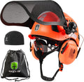 Forestry Chainsaw Safety Helmet with Mesh Face Shield Built-in Visor and Earmuffs 5 in 1 System Vented Arborist