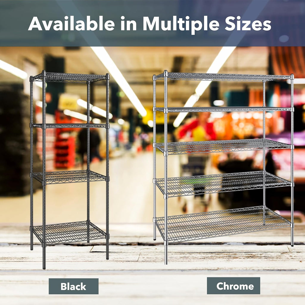 18" x 48" NSF Chrome 4-Shelf Kit with 72" Posts, Commercial Storage Rack Unit, Heavy Duty Storage Shelving, Wire