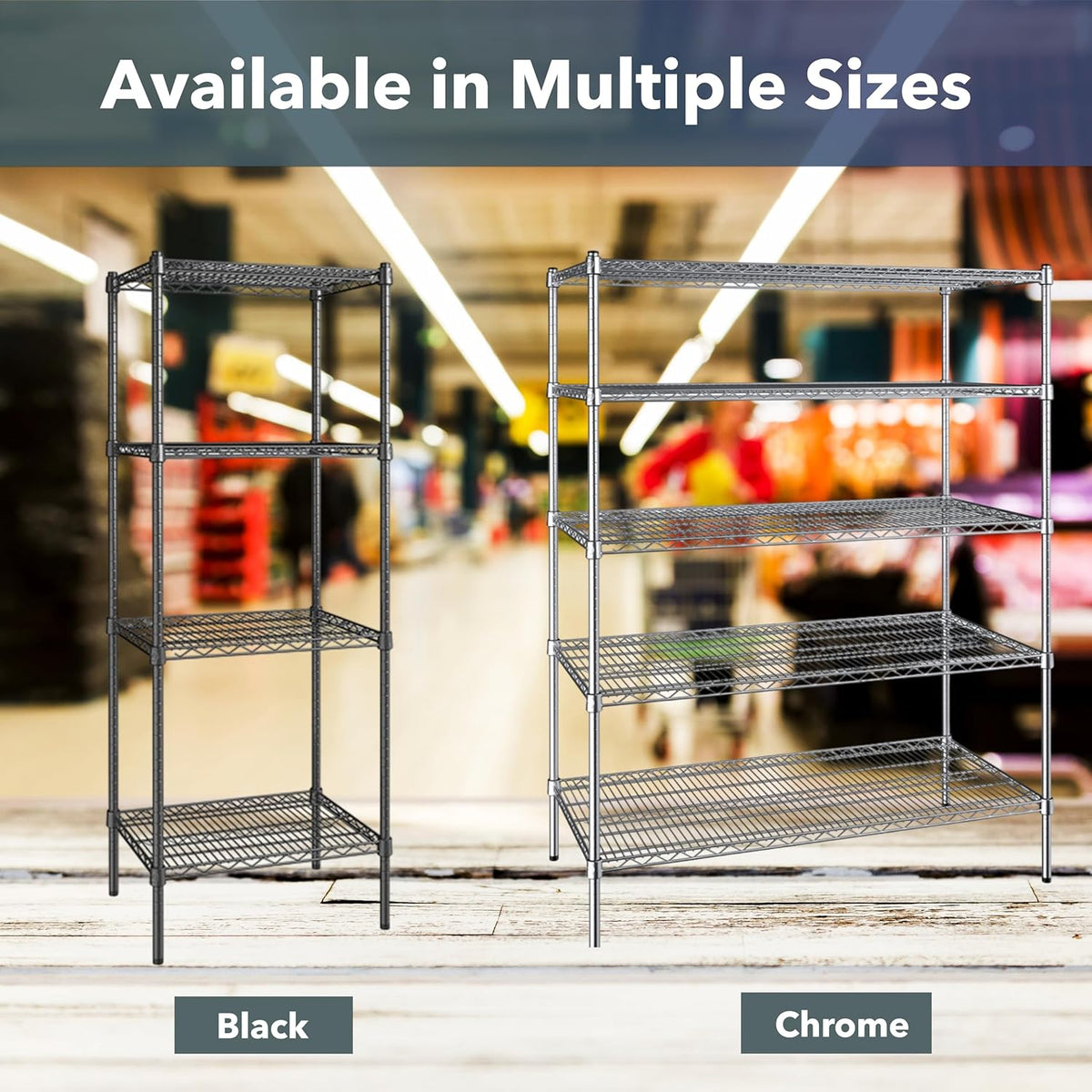 18" x 48" NSF Chrome 4-Shelf Kit with 72" Posts, Commercial Storage Rack Unit, Heavy Duty Storage Shelving, Wire
