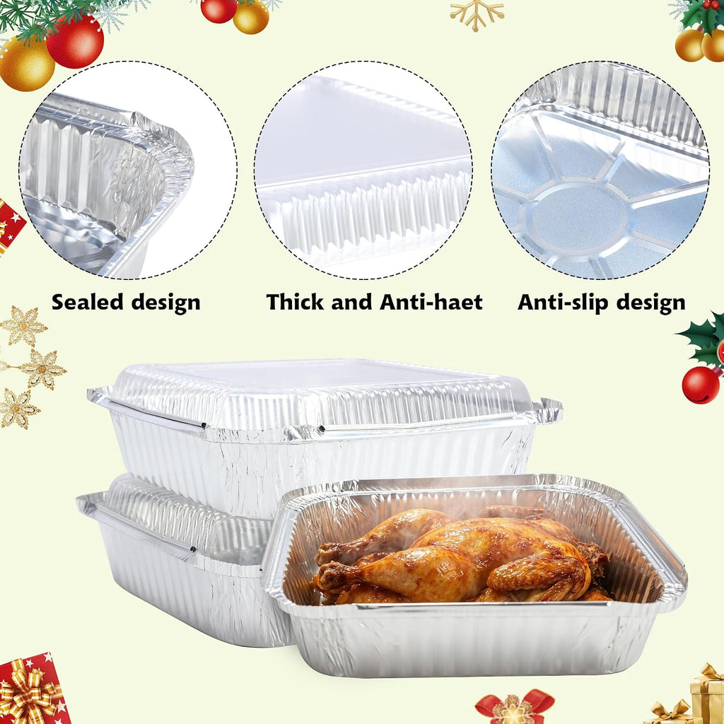 8x8 Aluminum Pans with Clear Plastic Lids 10 Pack Foil Pans with Lids