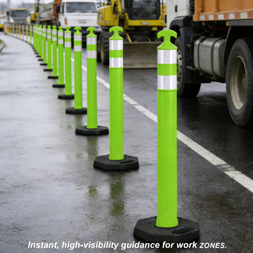 6 Pack 42" Traffic Delineator Post Cones with Rubber Base