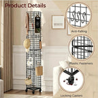 Triangular Gridwall Panel with Wheels, 3-Sided Display Stand for Vendor Events with 20 Hooks, Rolling Grid Wall Stand