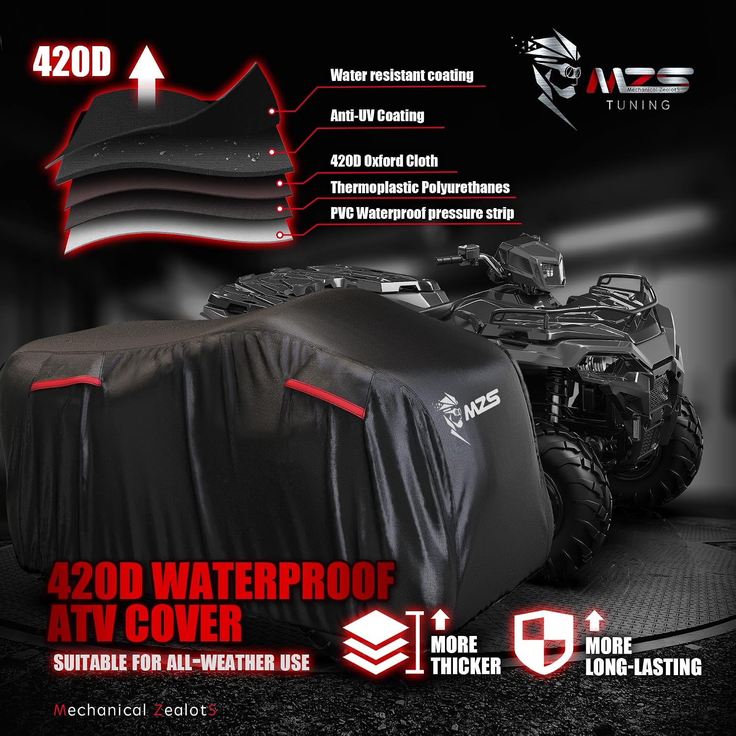 ATV Cover Waterproof Outdoor Heavy Duty, 101" 4 Wheeler Cover Storage, 420D Quad Covers Accessories Compatible with