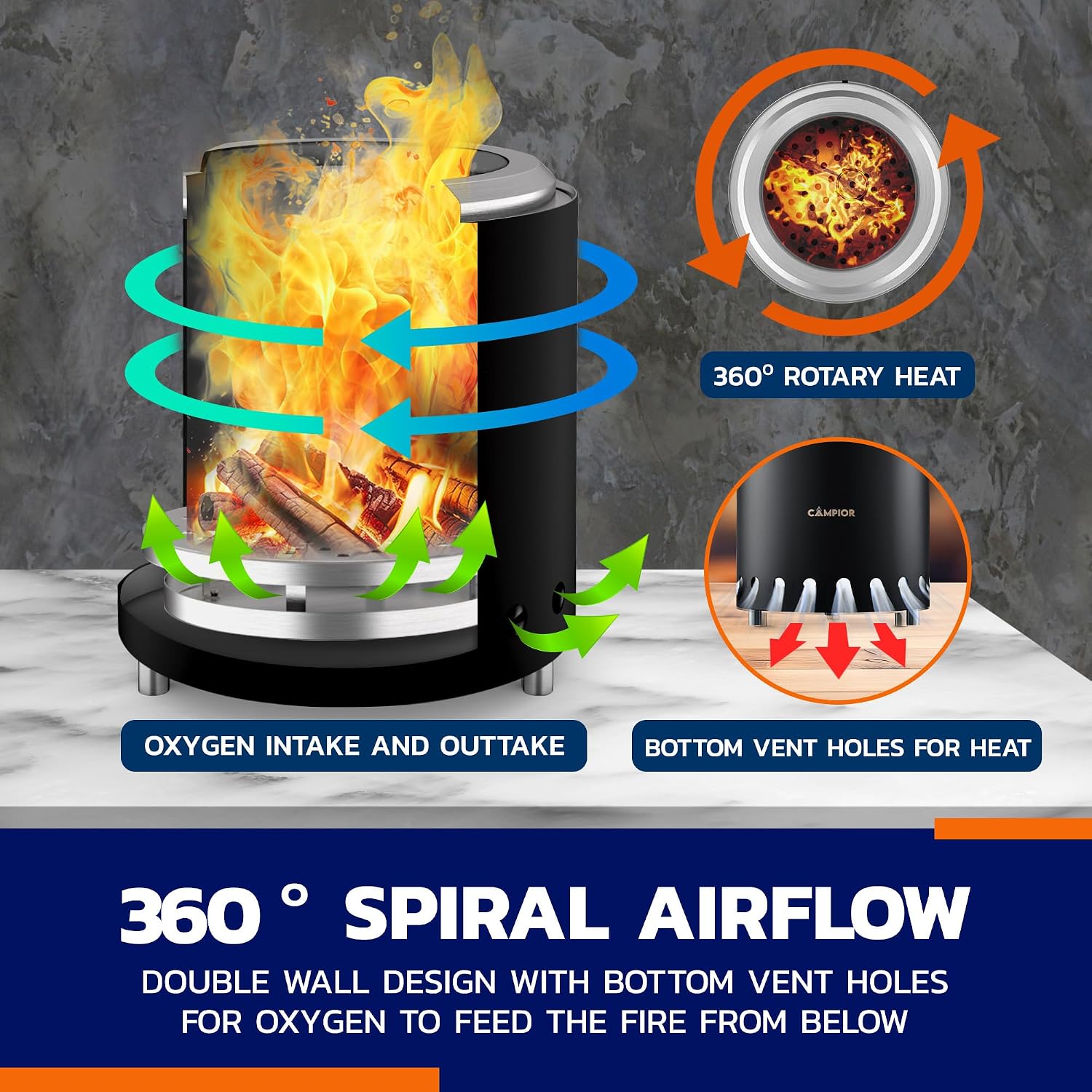 Wood Burning Fire Pit Stove with Black Exterior - Smokeless Outdoor Stove for Efficient Wood Fires, Camping, and