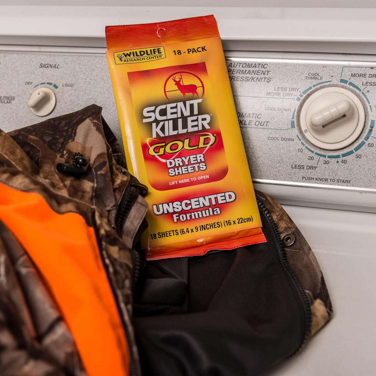Research Center Scent Killer Gold Dryer Sheets Unscented 18 Sheets